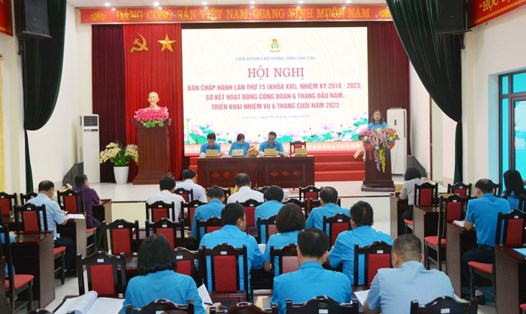 Quang cảnh hội nghị Ban Chấp hành LĐLĐ tỉnh Lào Cai lần thứ 15. Ảnh: Bảo Nguyên