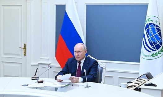 Tổng thống Putin dự cuộc họp của SCO theo hình thức trực tuyến từ Điện Kremlin ở Mátxcơva. Ảnh: Sputnik