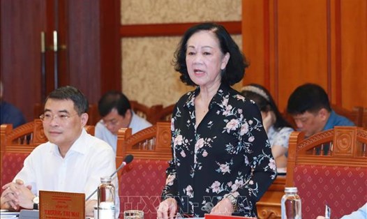Bà Trương Thị Mai, Uỷ viên Bộ Chính trị, Thường trực Ban Bí thư, Trưởng Ban Tổ chức Trung ương phát biểu chỉ đạo Hội nghị. Ảnh: Phương Hoa/TTXVN
