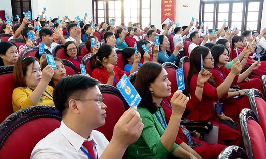 Các đại biểu dự Đại hội Công đoàn Thành phố Tam Điệp (Ninh Bình) nhiệm kỳ 2023 - 2028. Ảnh: Diệu Anh