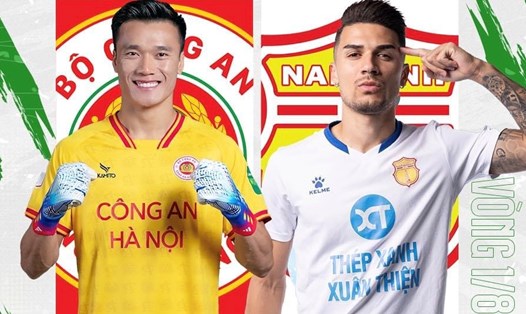 Câu lạc bộ Công an Hà Nội gặp Nam Định tại vòng 1/8 Cúp Quốc gia 2023. Ảnh: FPT Play