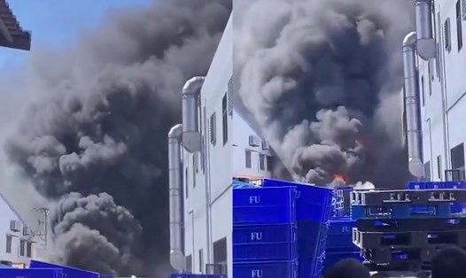 Cháy lớn tại công ty sản xuất đồ chơi ở Thái Bình. Ảnh: Chụp màn hình
