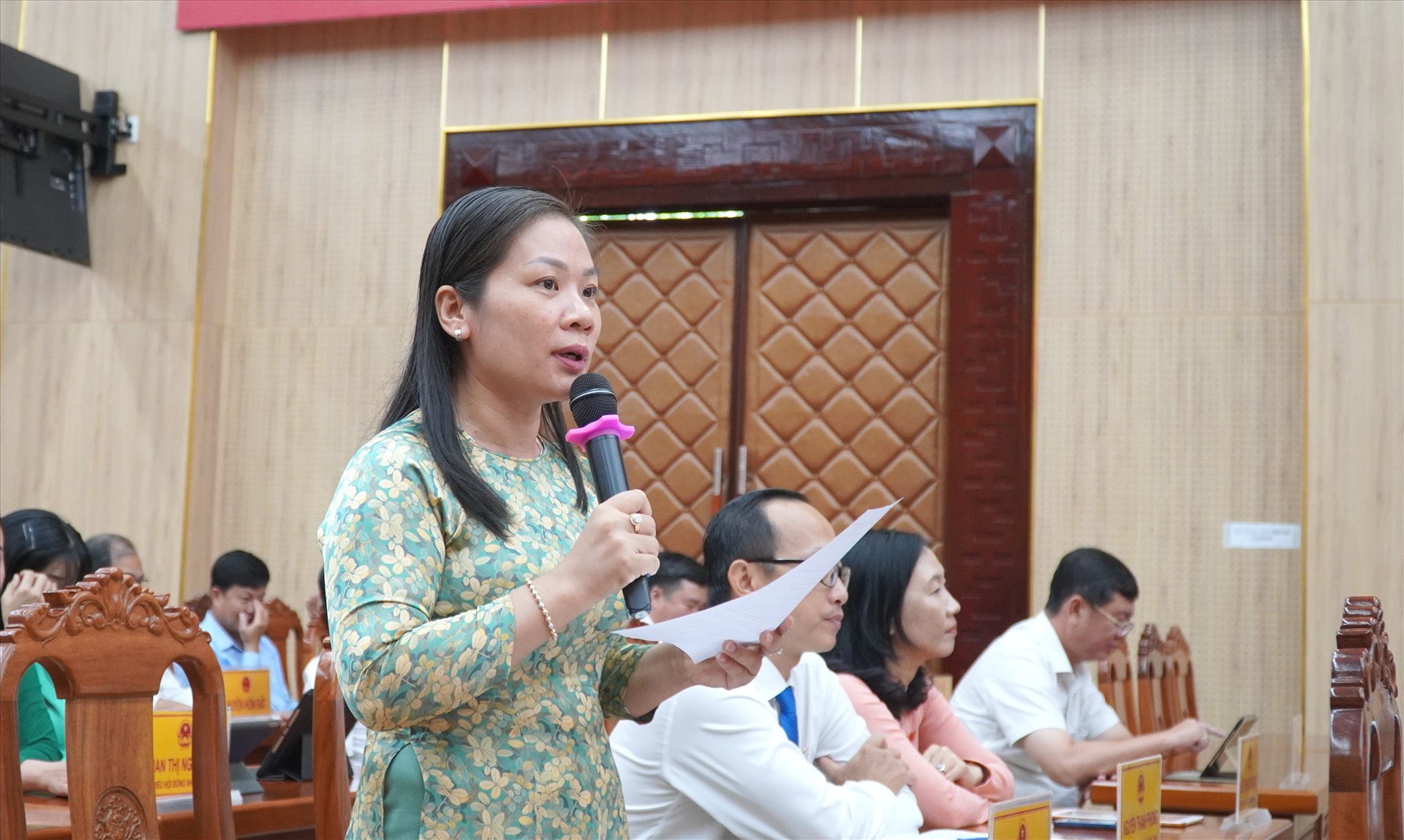 Bà Đoàn Ngọc Anh - Đại biểu HĐND tỉnh đơn vị huyện Kiên Lương đặt câu hỏi. Ảnh: Nguyên Anh