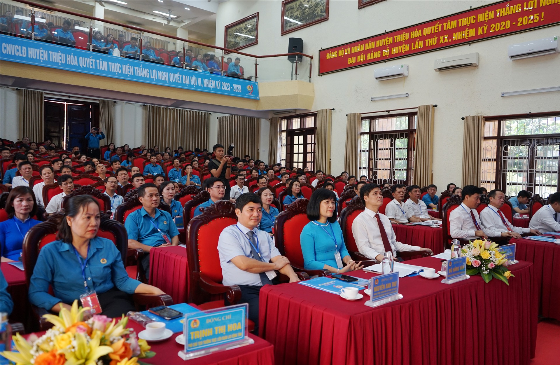 Các đại biểu tham dự đại hội Công đoàn huyện Thiệu Hóa lần thứ VI (nhiệm kỳ 2023 - 2028). Ảnh: Quách Du