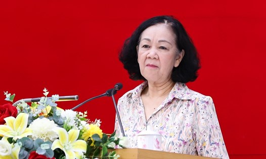 Bà Trương Thị Mai - Ủy viên Bộ Chính trị, Thường trực Ban Bí thư, Trưởng Ban Tổ chức Trung ương phát biểu tại buổi làm việc. Ảnh: BTCTW