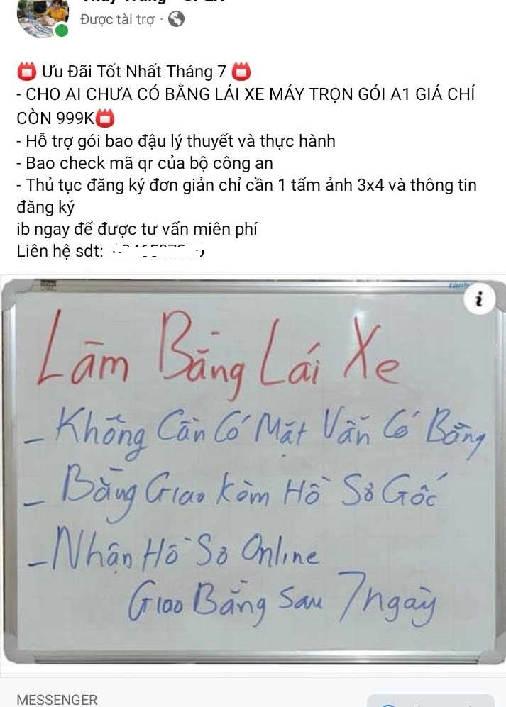 Nhiều tài khoản ngang nhiên đăng tải thông tin làm giấy phép lái xe sai quy định. Ảnh chụp màn hình.