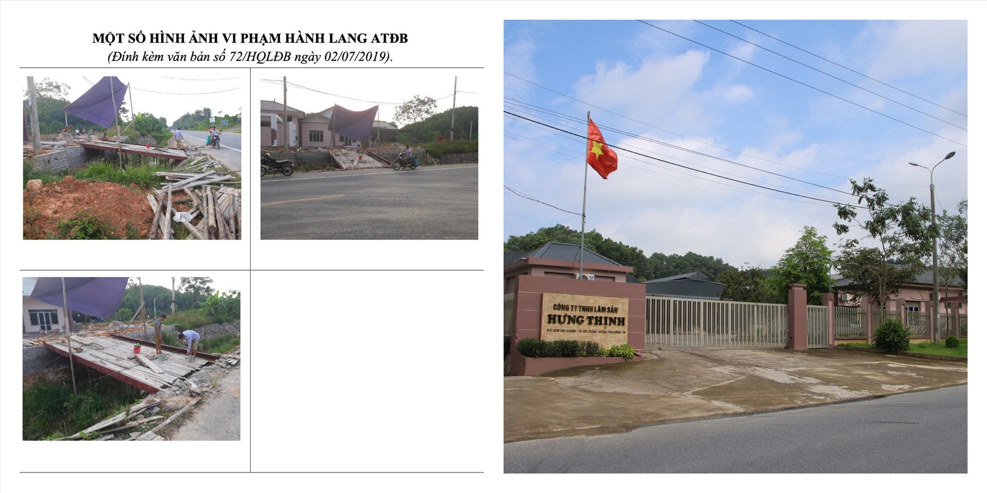 Hiện trạng các công trình vi phạm lấn chiếm, đấu nối trái phép vào đường Thái Nguyên - Chợ Mới của Công ty Hưng Thịnh thời điểm 2019 và hiện nay.