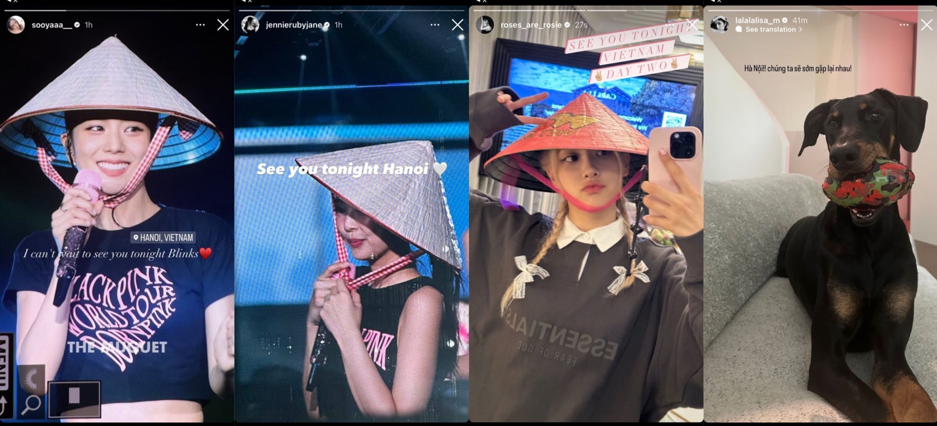Cả 4 thành viên Blackpink đăng story ngay sau đêm diễn thứ nhất ở Hà Nội. Ảnh: Instagram