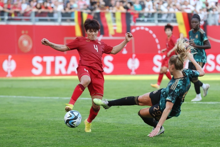 Tuyển nữ Việt Nam thua sát nút 1-2 trước tuyển nữ Đức trong trận giao hữu trước thềm World Cup 2023. Ảnh: LĐBĐ Đức