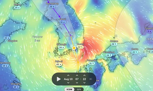 Vùng ảnh hưởng của bão Khanun hồi 7h22 ngày 10.8.2023. Ảnh: Zoom Earth