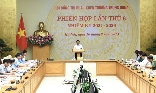 Thủ tướng Phạm Minh Chính chủ trì phiên họp lần thứ 6 nhiệm kỳ 2021-2026 của Hội đồng Thi đua - Khen thưởng Trung ương. Ảnh: Hải Nguyễn