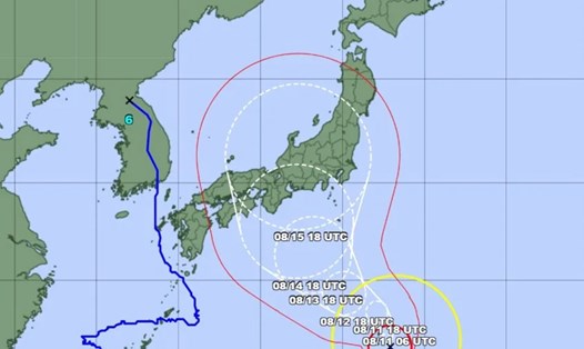 Dự báo đường đi của bão Lan. Ảnh: Cơ quan Khí tượng Nhật Bản