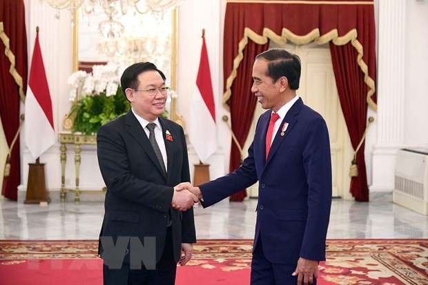 Chủ tịch Quốc hội Vương Đình Huệ hội kiến với Tổng thống Indonesia Joko Widodo. Ảnh: TTXVN