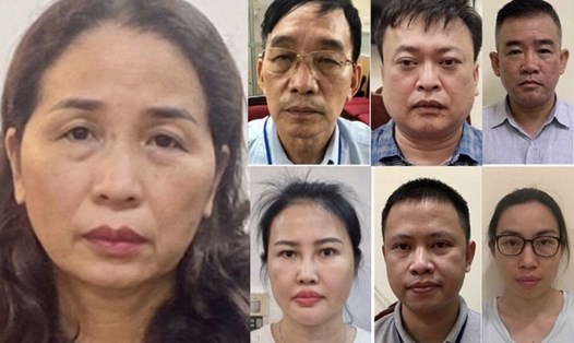  Bị can Vũ Liên Oanh và một số bị can trong vụ án liên quan đến mua sắm 6 gói thầu thiết bị giáo dục tại Sở GDĐT Quảng Ninh. Ảnh: Bộ Công an