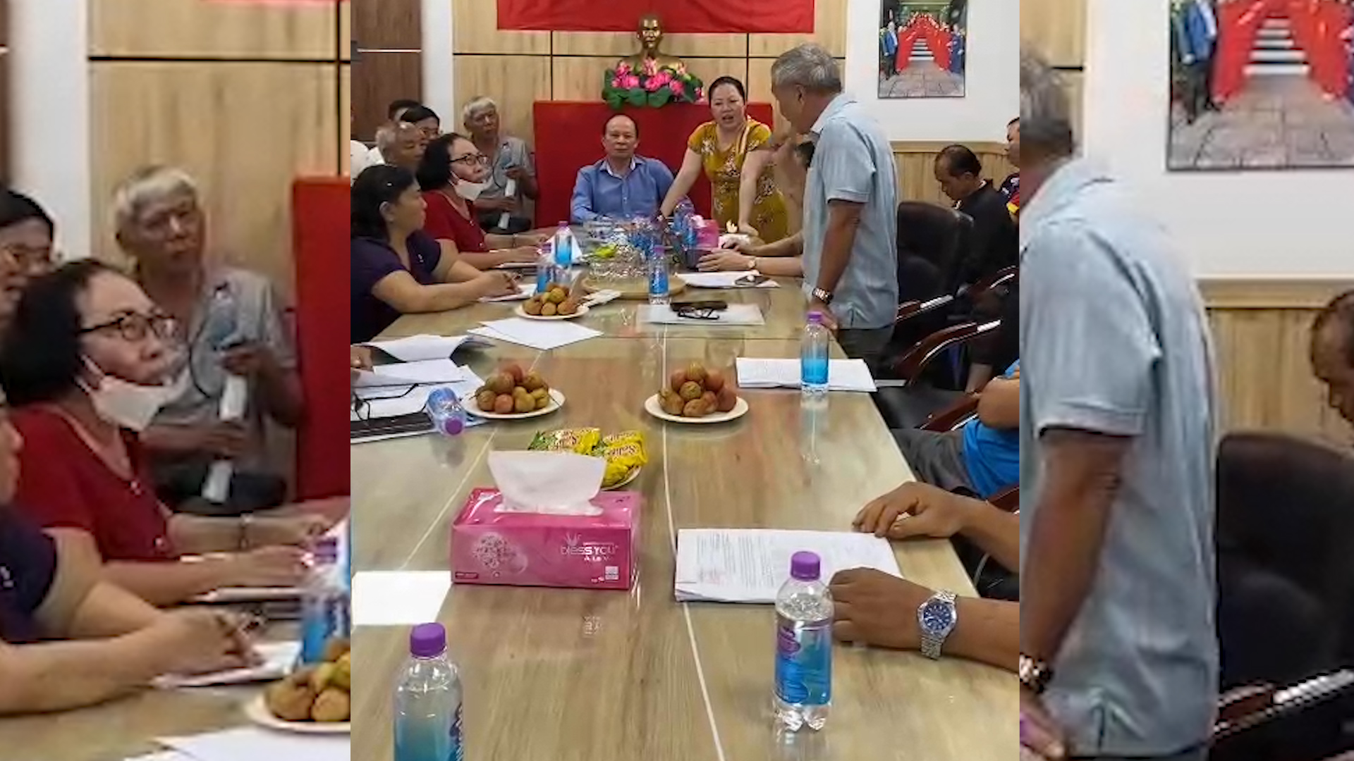 Người dân đối thoại với Công ty Hà Quang để yêu cầu sớm ra sổ hồng. Ảnh: Hữu Long