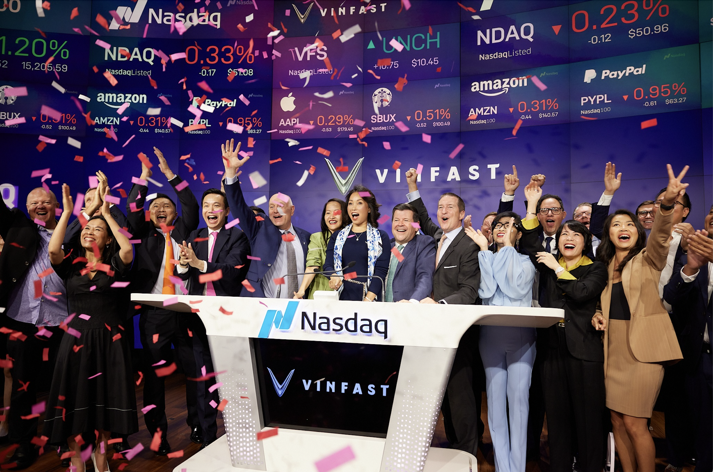 VinFast chính thức trở thành công ty niêm yết đại chúng có tầm vóc toàn cầu và là thương hiệu Việt có giá trị vốn hoá lớn nhất niêm yết trên sàn chứng khoán Mỹ tính đến hiện tại. Ảnh: VinFast 