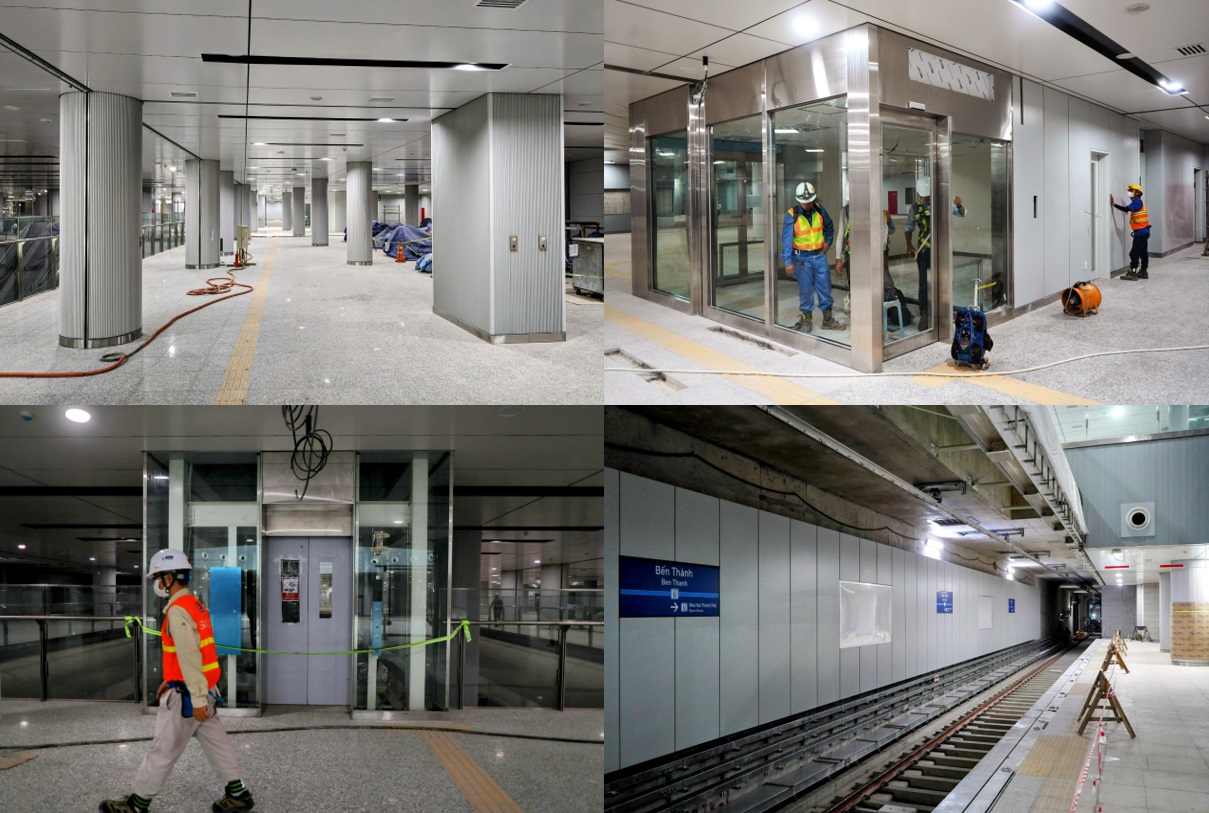 Theo anh Ngô Quốc Kiệt, Quản lý kiến trúc nhà ga Bến Thành, hiện nhà ga đã hoàn thiện hơn 99%, các phần sàn, tường, cột…đã hoàn thành và đang trong quá trình sửa chữa các lỗi nhỏ, trầy xước.