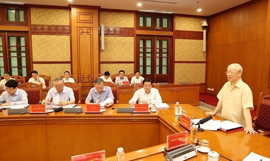 Tổng Bí thư Nguyễn Phú Trọng - Trưởng Ban Chỉ đạo Trung ương về phòng, chống tham nhũng, tiêu cực - chủ trì phiên họp 24. Ảnh: TTXVN