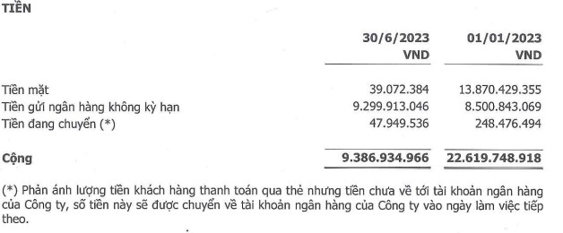 Tại ngày 30.6.2023, tiền mặt tại Petrolimex Nghệ Tĩnh còn 39 triệu đồng. Ảnh: chụp màn hình.