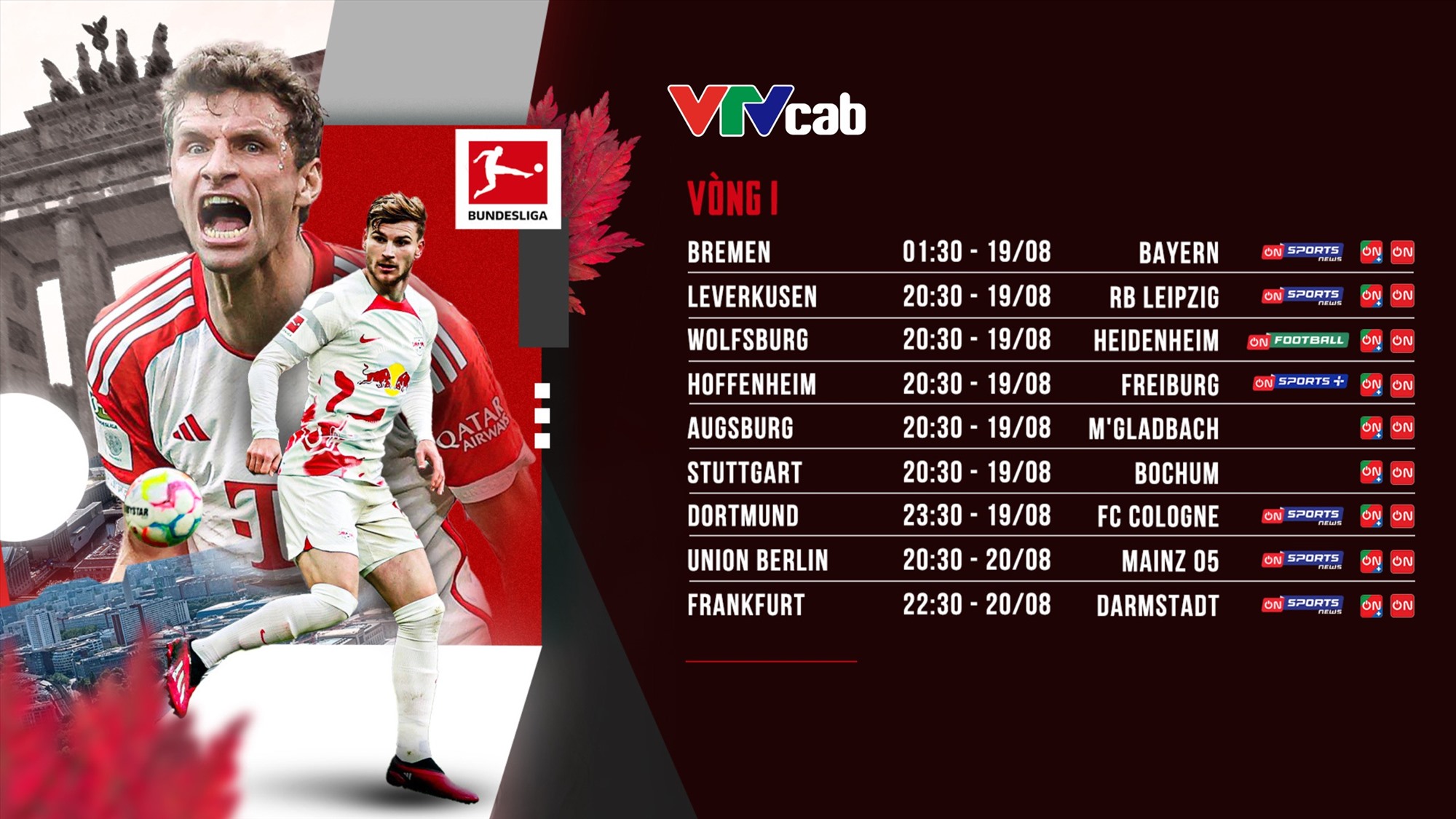 Lịch phát sóng vòng 1 Bundesliga 2023-2024