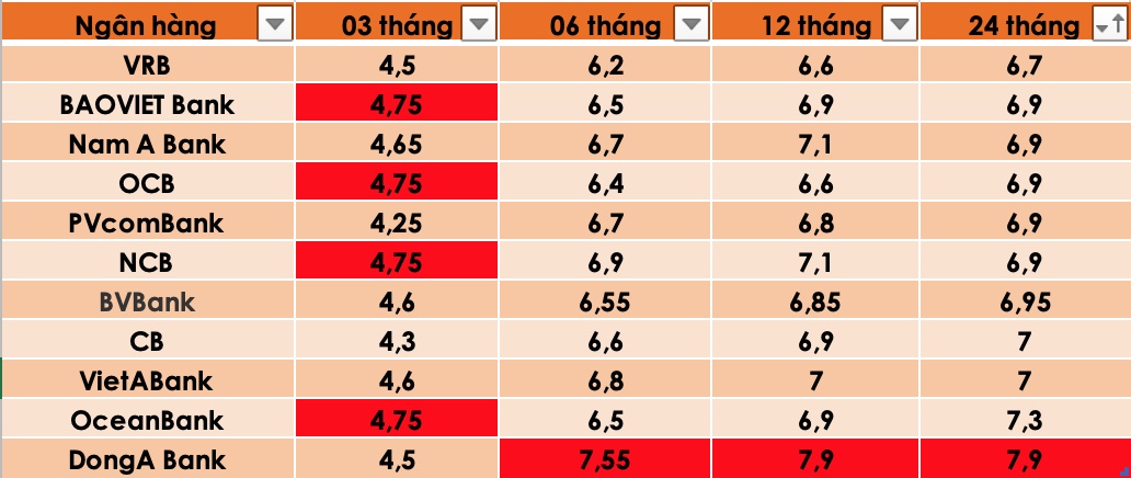 Tổng hợp các ngân hàng có lãi suất cao nhất thị trường hiện nay. Đồ hoạ Trà My