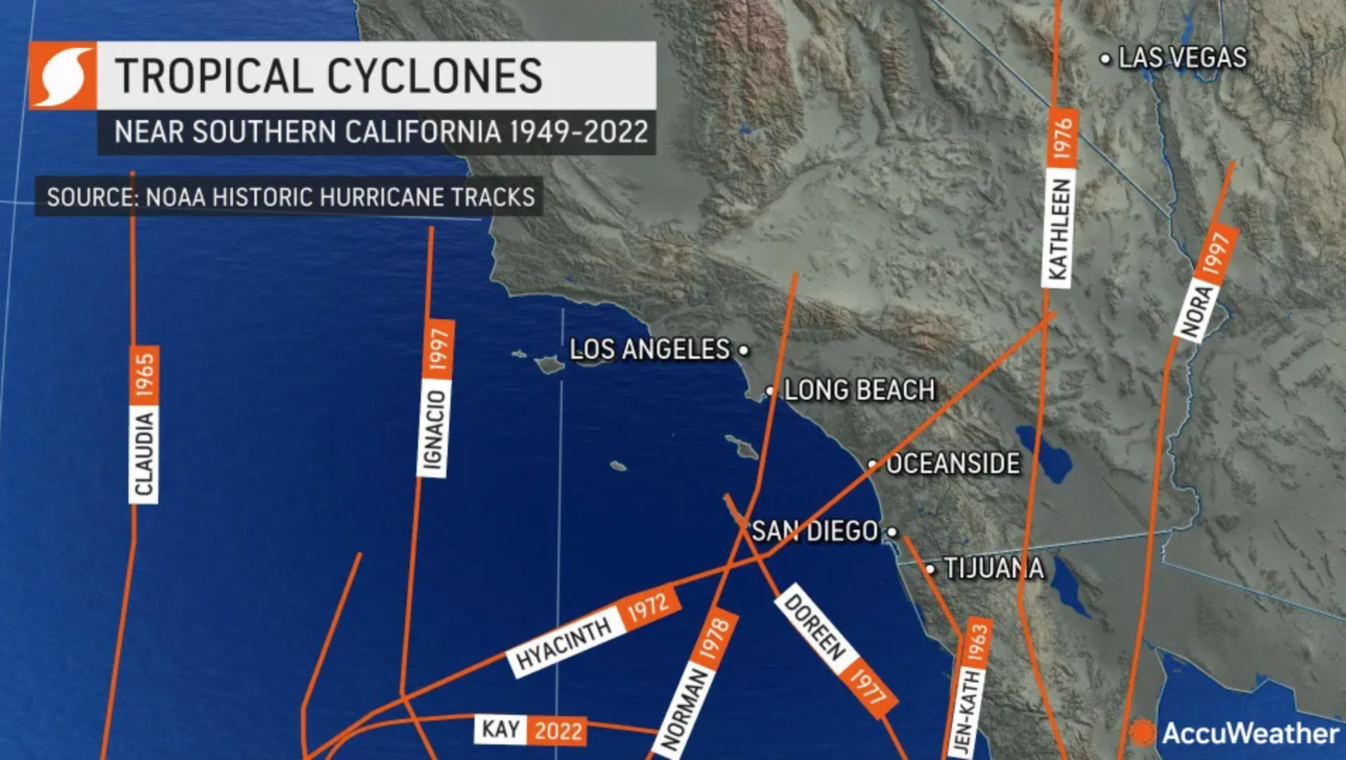 Các cơn bão ảnh hưởng đến California từ năm . Ảnh: AccuWeather