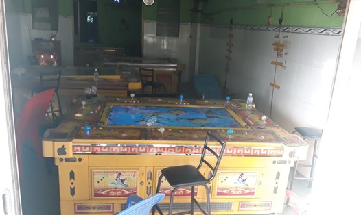 Tiệm game bắn cá nơi Trần Ngọc Tú, sinh năm 1987, ngụ khóm 1, phường 3, thành phố Vĩnh Long tổ chức bán ma túy. Ảnh: Công an cung cấp. 