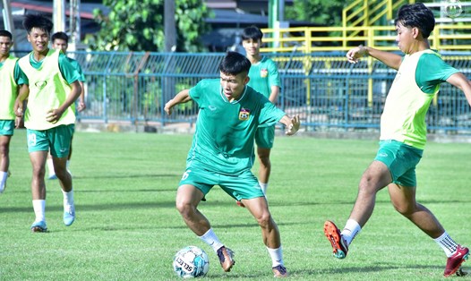 U23 Lào chuẩn bị đá trận ra quân U23 Đông Nam Á 2023. Ảnh: LFF