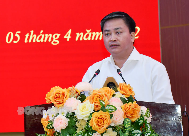 Bí thư Tỉnh ủy Lê Đức Thọ phát biểu khai mạc Hội nghị lần thứ 8 Ban Chấp hành Đảng bộ tỉnh Bến Tre khoá XI. Ảnh: Cổng thông tin điện tử Công an tỉnh Bến Tre