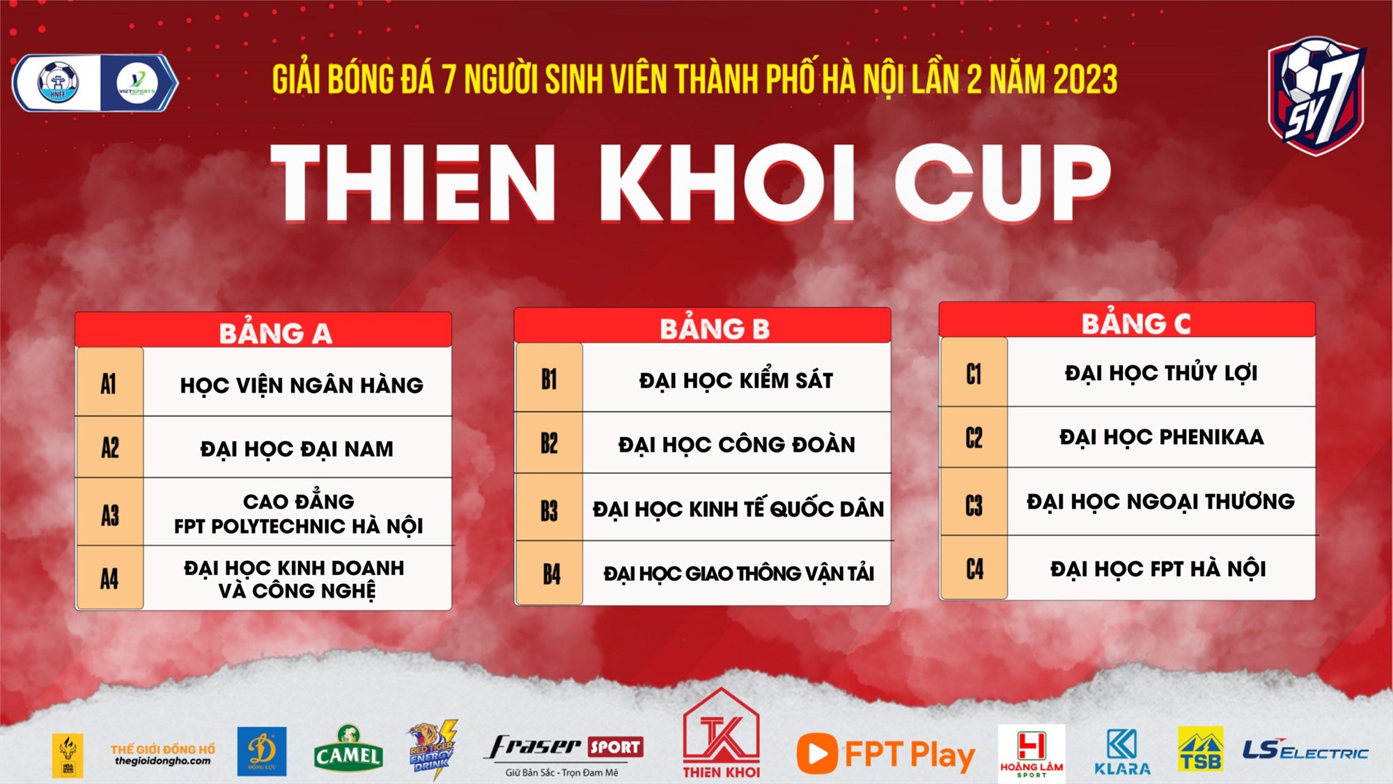 Kết quả bốc thăm Giải bóng đá 7 người sinh viên thành phố Hà Nội lần 2