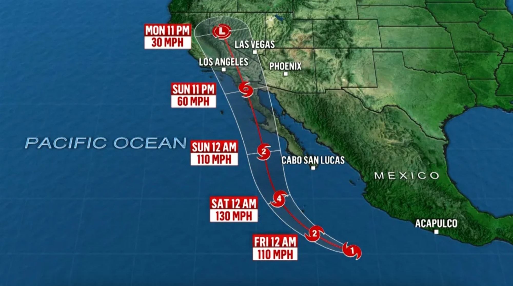 Đường đi của bão Hilary từ. Ảnh: NOAA