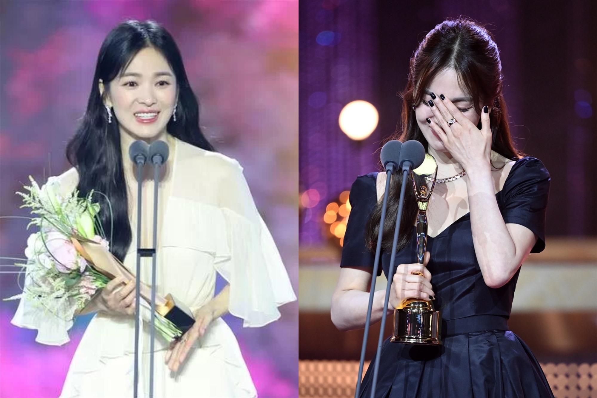 Song Hye Kyo nhận giải Nữ chính truyền hình Baeksang và giải Daesang truyền hình Rồng Xanh 2023. Ảnh: 
