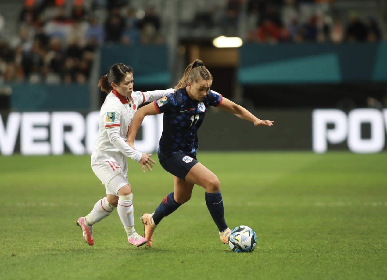 Tuyển nữ Việt Nam thua Hà Lan 0-7 trong trận đấu cuối cùng tại World Cup nữ 2023. Ảnh: Hoàng Công