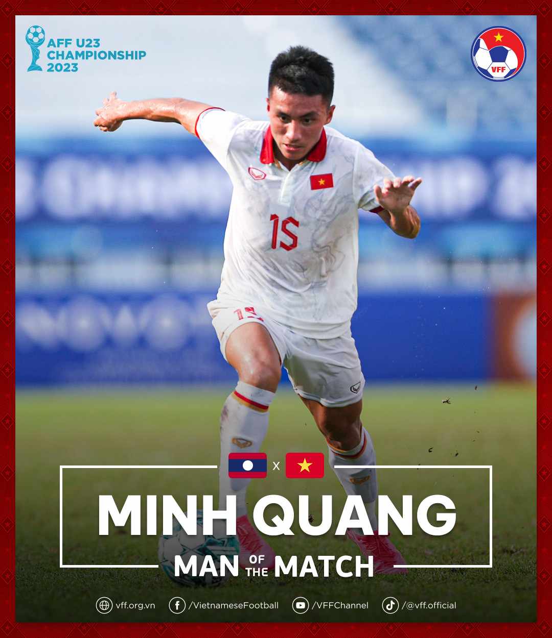 Minh Quang xuất sắc nhất trận U23 Việt Nam - U23 Lào. Ảnh: VFF