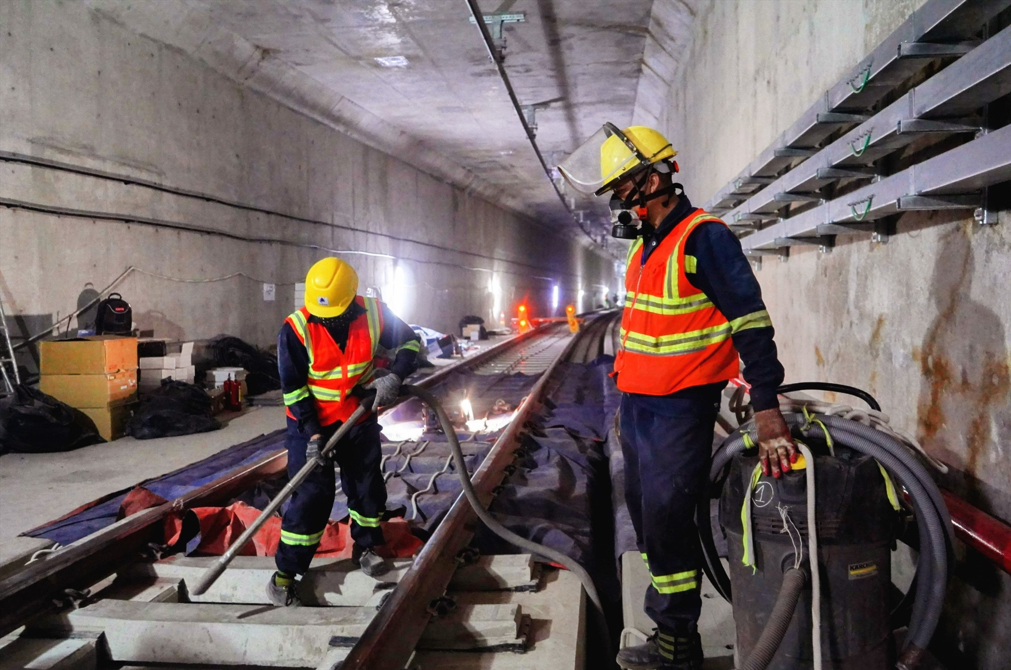 Khu vực ga ngầm Bến Thành (Quận 1) đã hoàn thành 99% khối lượng, sẵn sàng chạy thử tàu metro.  Ảnh: Anh Tú
