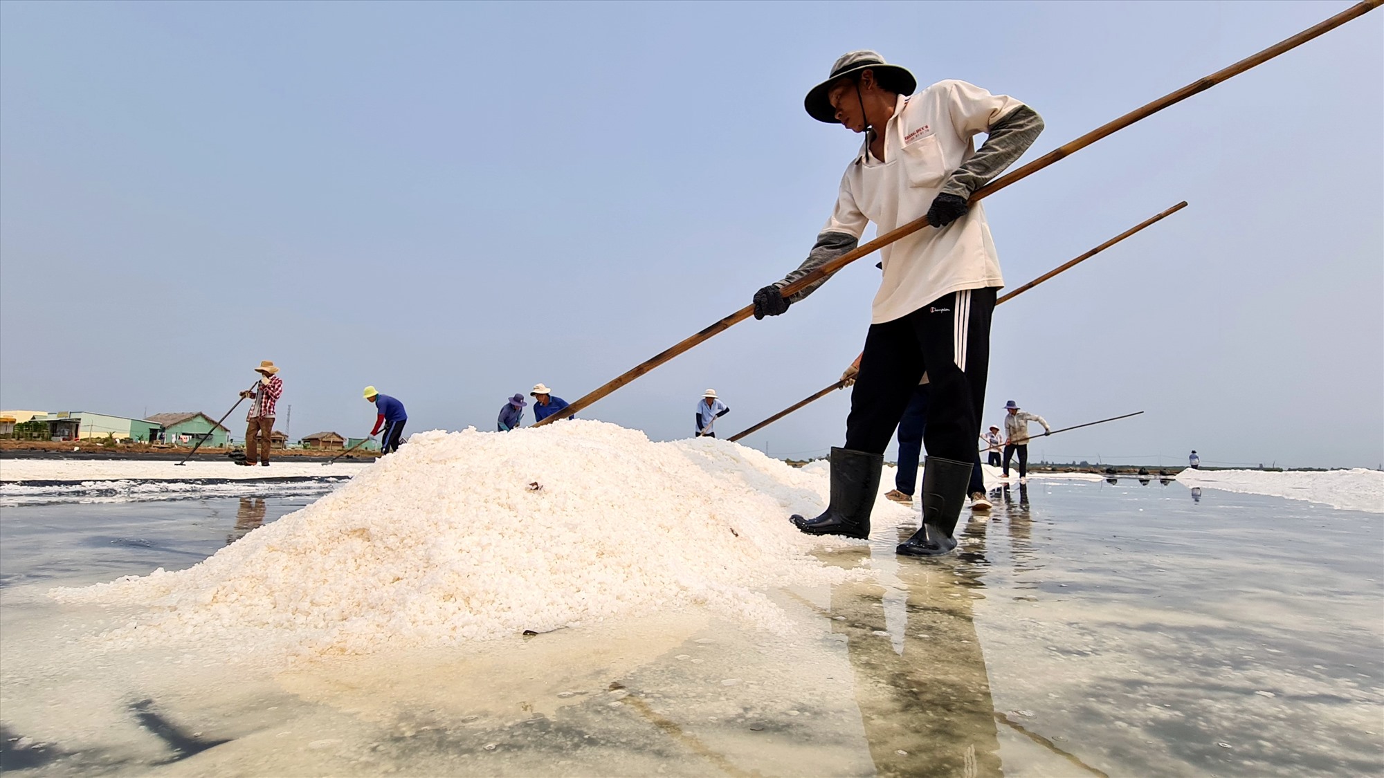 Thu hoạch muối tại tỉnh Bạc Liêu. Ảnh: Nhật Hồ