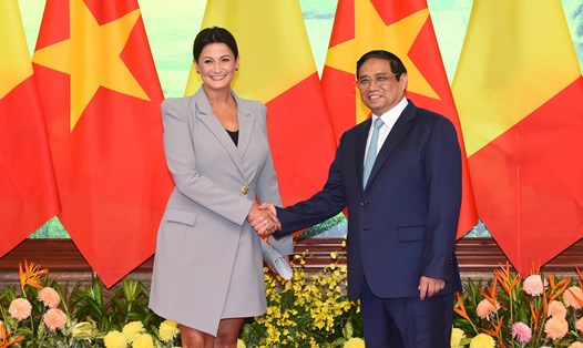 Thủ tướng Chính phủ Phạm Minh Chính và Chủ tịch Thượng viện Vương quốc Bỉ Stéphanie D'Hose. Ảnh: Hải Nguyễn 