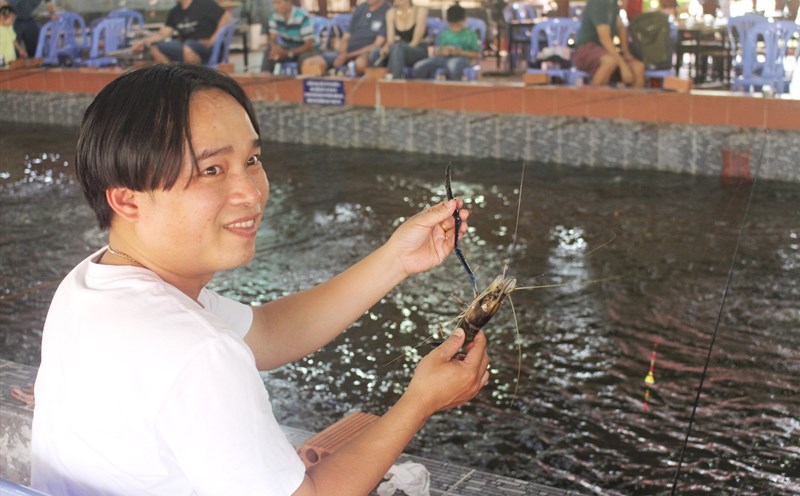 Thú vui câu tôm thu hút đông đảo khách trải nghiệm tại bán đảo Thanh Đa, TPHCM.