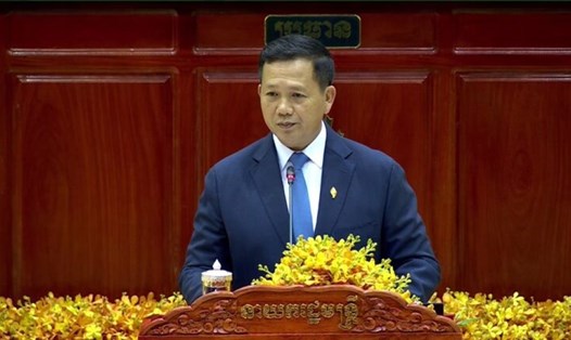 Ông Hun Manet phát biểu tại lễ khai mạc kỳ họp thứ nhất Quốc hội Campuchia khóa VII, ngày 21.8.2023. Ảnh: Văn phòng Thủ tướng Campuchia