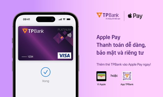 TPBank liên kết Apple Pay cho phép chủ thẻ Visa dùng
iPhone, Apple Watch, Mac thanh toán trực tiếp khi mua sắm... Ảnh: TPB