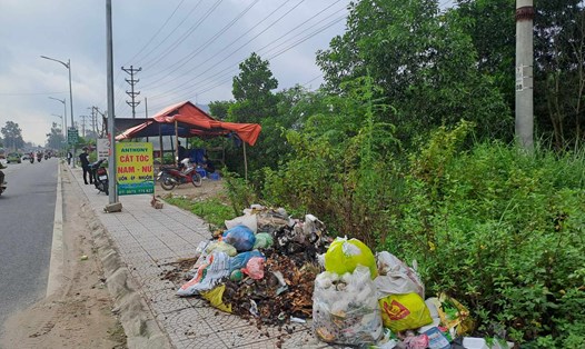 Rác thải đổ tràn lan tại tỉnh lộ 266 gây mất mỹ quan đô thị. Ảnh: Minh Hạnh