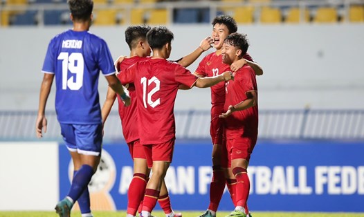 U23 Việt Nam mở tỉ số trận đấu. Ảnh: Lâm Thoả