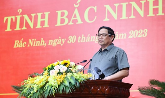 Thủ tướng Chính phủ Phạm Minh Chính phát biểu tại buổi làm việc với Ban Thường vụ Tỉnh ủy Bắc Ninh. Ảnh: VGP
