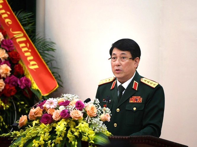 Đại tướng Lương Cường phát biểu tại buổi lễ. Ảnh: VTV