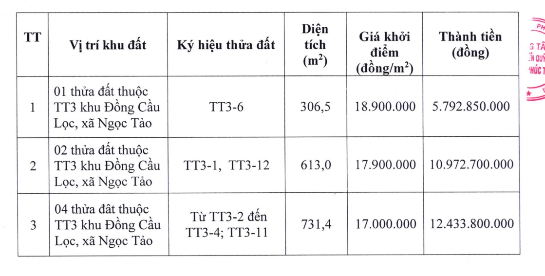 Một số thửa đất tại huyện Phúc Thọ sẽ được mang ra đấu giá trong thời gian tới. Ảnh: Chụp màn hình