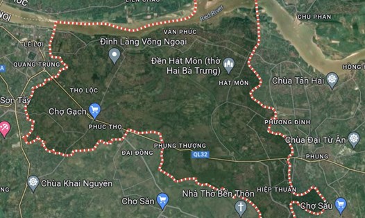 Địa giới huyện Phúc Thọ (Hà Nội) nhìn từ Google Maps. Ảnh: Chụp màn hình