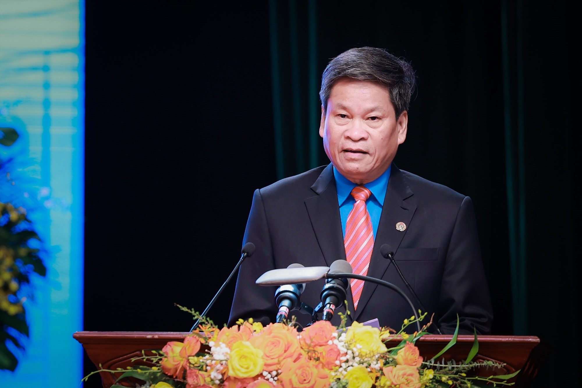 Ông Huỳnh Thanh Xuân – Phó Chủ tịch Tổng Liên đoàn Lao động Việt Nam phát biểu tại Đại hội. Ảnh: Hải Nguyễn