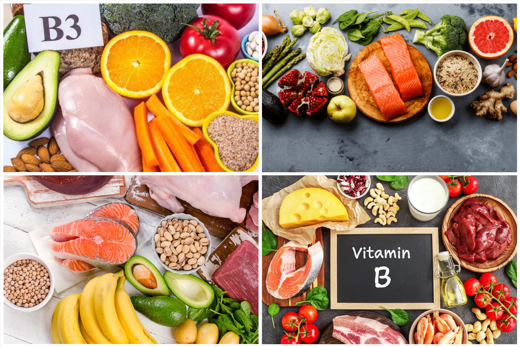 Vitamin B có rất nhiều loại như: Vitamin B1, vitamin B2, vitamin B3, vitamin B5, vitamin B6, vitamin B12... Đồ họa: Bảo Thoa.
