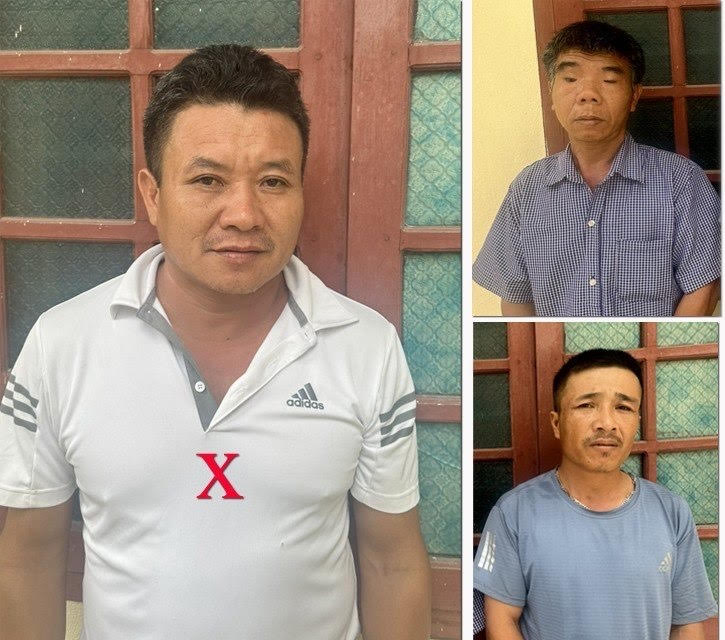 Lê Văn Định (dấu X đỏ) và 2 đối tượng liên quan đến vụ hành hung người trên Quốc lộ 1A bị bắt giữ. Ảnh: Công an Thanh Hóa