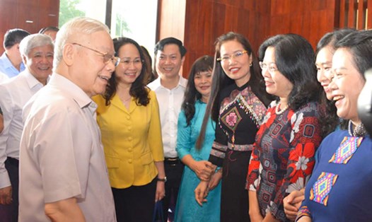  Tổng Bí thư Nguyễn Phú Trọng và các đại biểu dự cuộc làm việc. Ảnh: Thanh Tâm/ĐBND